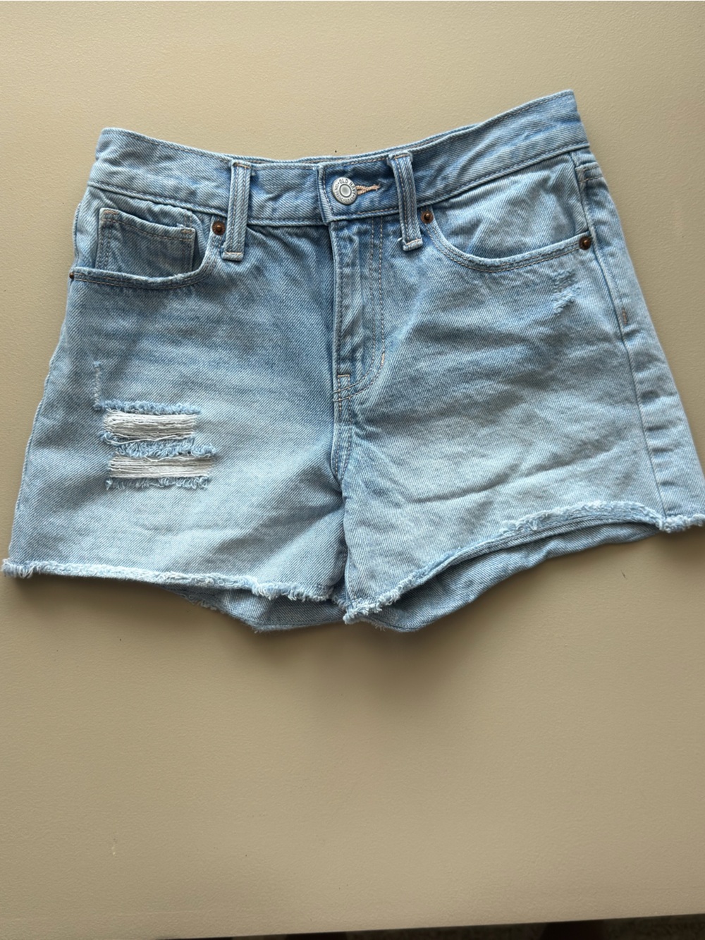 Old Navy Girls Light Wash Distressed Denim Shorts Raw Hem Size 8
